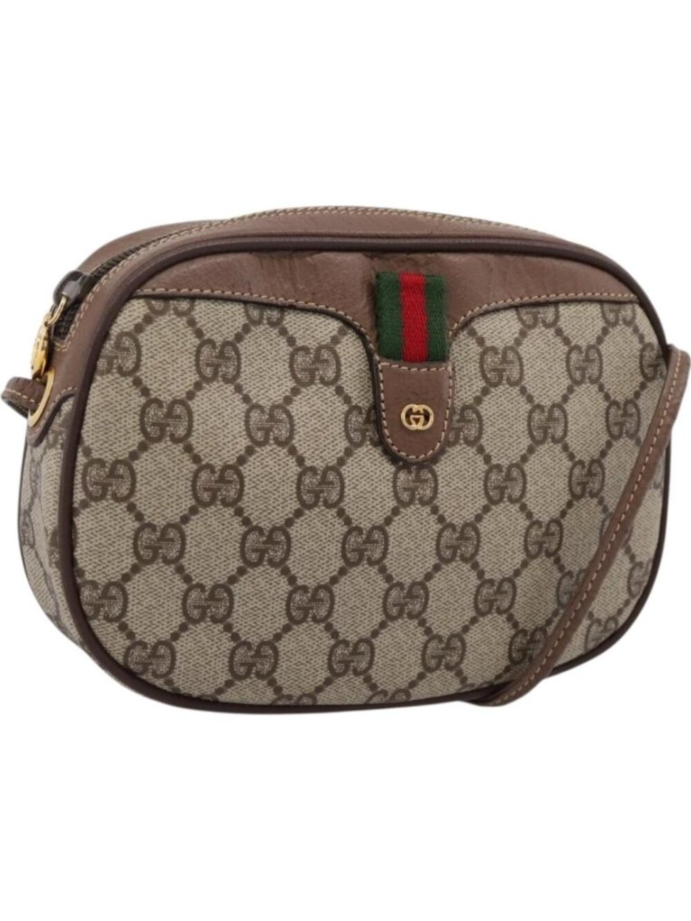 GUCCI GG Supreme Web Sherry Line Bag PVC Beige Gold 007 58 6112